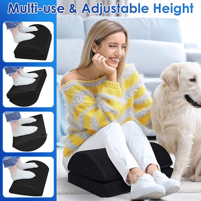 CushZone Foot Rest for Under Desk at Work Adjustable Foam for Office and Home, Office Desk Accessories，Comfortable Footrest with 2 Adjustable Heights，Back & Hip Pain Relief (Black-16.9 in)