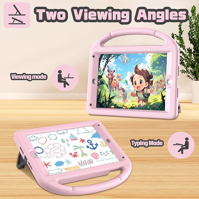 YIHE Shockproof Kids Case for iPad 6th/5th Generation (9.7 inch, 2018/2017), iPad Air 2/1 & Pro 9.7 | Durable Protective Cover with Built-in Screen Protector & Stable Stand, Light Pink