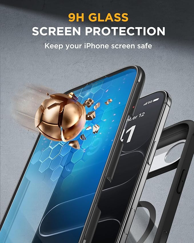Miracase Magnetic for iPhone Air Case 6.5-inch with Camera Control, [Compatible with MagSafe] Full-Body Protection Slim Phone Case with Built-in Tempered Glass Screen Protector for 17 Air Case, Black