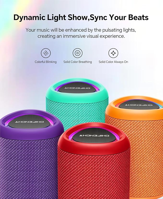 Portable Bluetooth Speaker Beach Essentials: Powerful Crystal Clear Sound/Dynamic Light/IPX5 Waterproof/All Day Playtime/Wireless BT 5.3/TWS Paring, Dad Gifts, Outdoor|Travel|Camping|Pool Accessories
