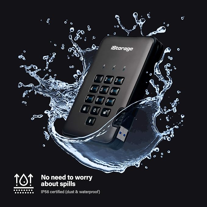iStorage diskAshur PRO2 HDD 2TB | Secure Portable Hard Drive | FIPS Level 3 certified | Password Protected | Dust/Water-Resistant | Hardware encryption