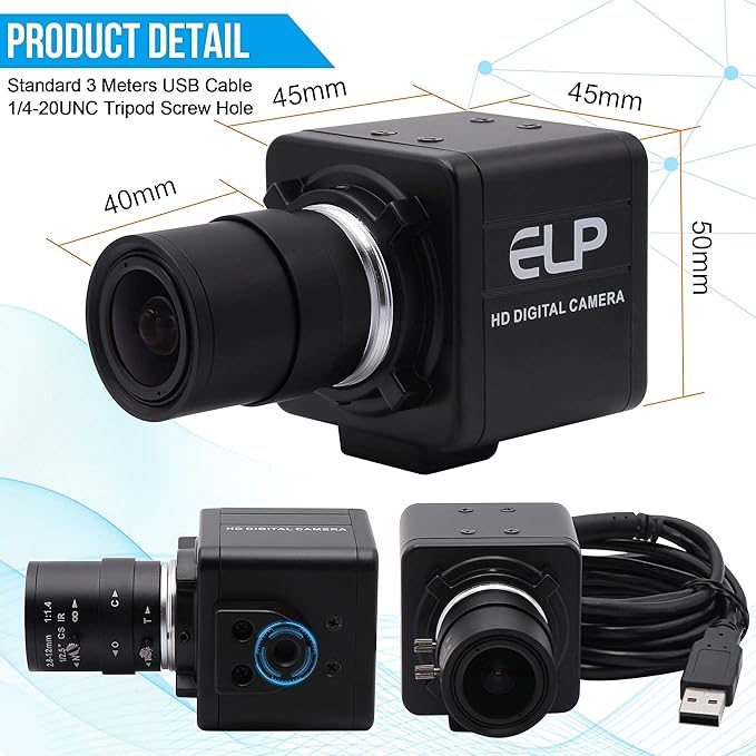 4K USB Camera 2.8-12mm Varifocal Manual Lens Webcam, Ultra HD 4X Zoom with IMX317 Sensor for Windows, Linux, Raspberry Pi, Mac OS