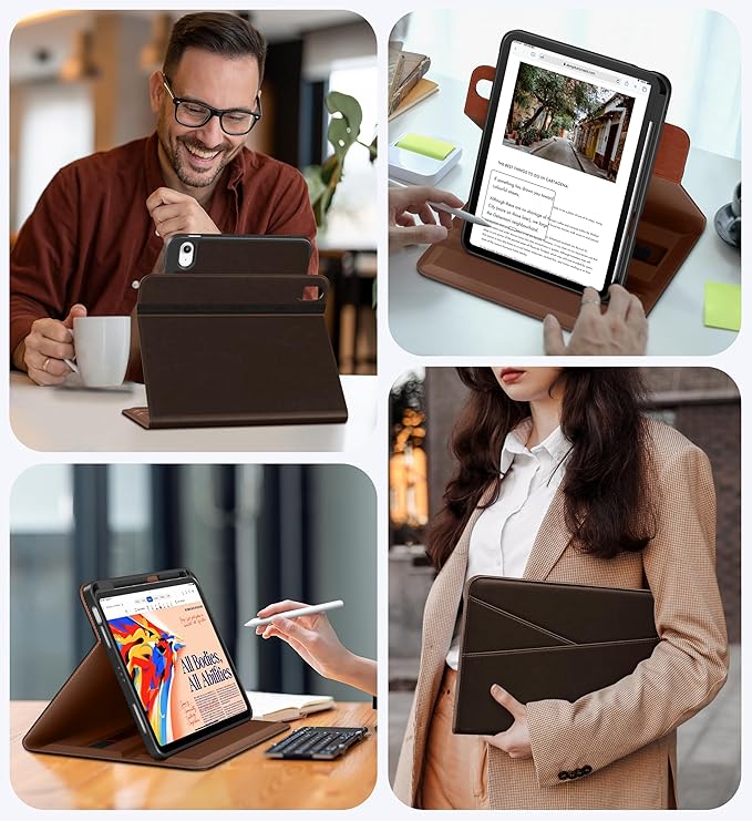 DTTO for iPad Air 11 inch Case M4 / M3 / M2 (2026/2025/2024), iPad Air 5th / 4th Gen (2022/2020), 360 Degree Rotating Premium Leather Folio Stand Cover with Pencil Holder, New Dark Brown