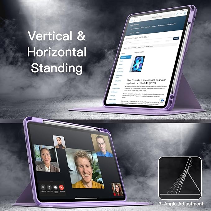 JETech Rotating Case for iPad Pro 11-Inch 2022/2021(4th/3rd gen) with Pencil Holder, 360 Degree Rotation Protective Stand Cover Clear Back, Auto Wake/Sleep (Light Purple)