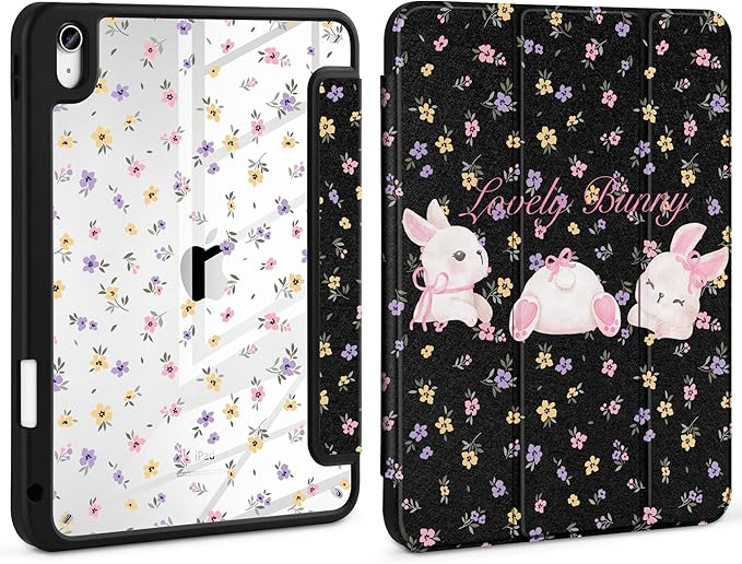 Case for iPad Air 13 inch 2026 M4 2025 M3 2024 M2 Release Slim Lightweight Shockproof Cute Printed Cover with Clear Back TPU Edge Pencil Holder Trifold Stand Auto Wake Sleep, Flowers