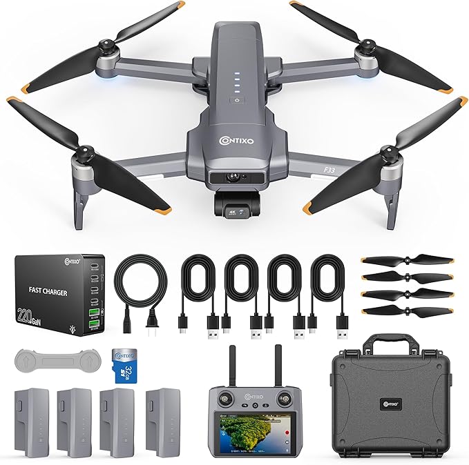 Contixo Drone for Adults, 4K Camera, 2-Axis Gimbal & EIS, Obstacle Avoidance, 5.5" Touch Screen Remote, GPS & Optical Flow, Brushless Motor, 4 Miles Flight & FPV Transmission, 42 * 4 Min Flight Time