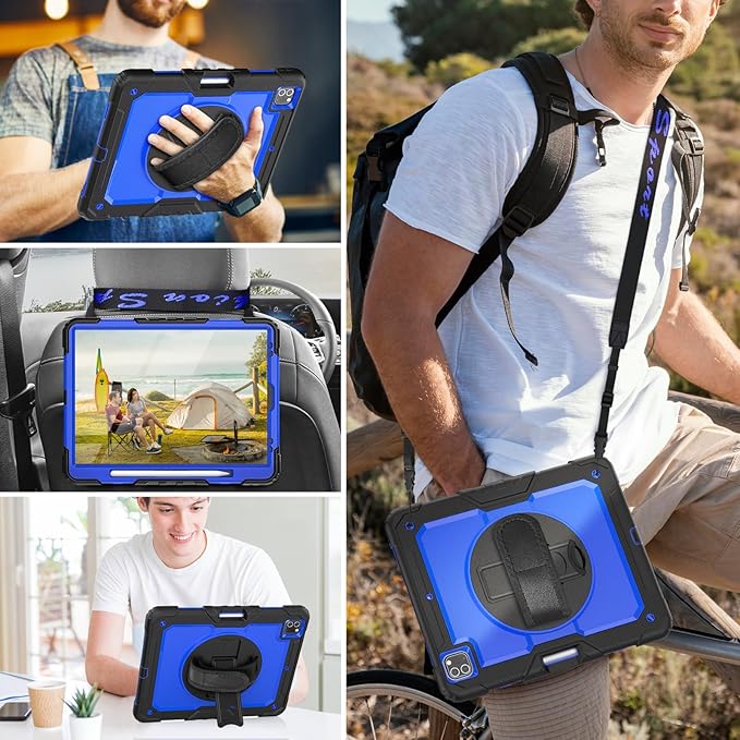 HXCASEAC Case for iPad Pro 12.9 Case (6th 5th 4th 3rd Generation), Shockproof Design | Pencil Holder | Hand Strap | Screen Protector | Heavy Duty Protective iPad 12.9 inch 2022/2021/2020/2018 - Blue