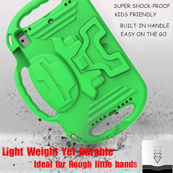 LTROP Kids Case for iPad 5th/6th Generation (2017/2018) & Air 2, Shoulder Strap Handle Stand Shockproof Bumper Cute Kid Case for iPad 9.7 Inch, Green