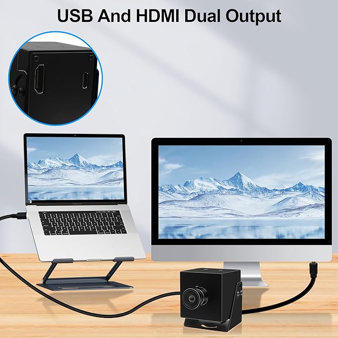 MMlove 4K HDMI Camera High Speed 60FPS USB Webcam 8MP Streaming with 120 Wide Angle Lens H.264 2X Digital Zoom Simultaneous Output Close up Lightburn for PC Laptop
