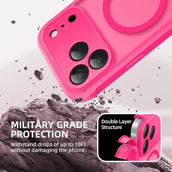 BERFY for iPhone 17 Pro Case, Compatible with MagSafe, Built-in Privacy Screen Protector, Camera Protection, Shockproof Full Body Phone Case 6.3", Translucent Hot Pink