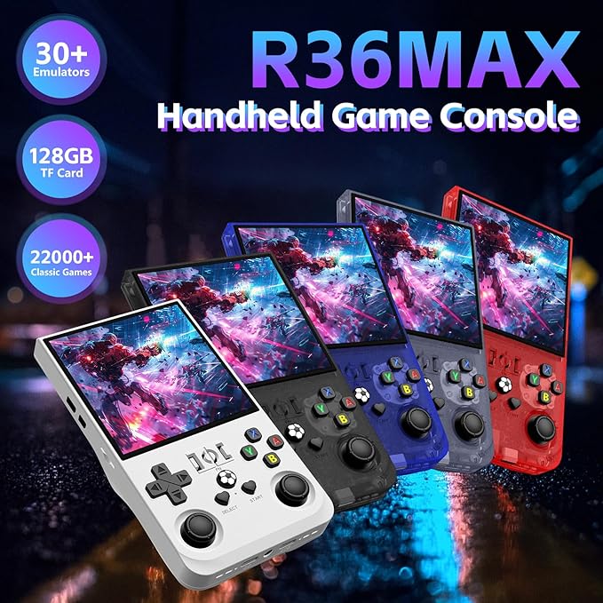 R36MAX Retro Handheld Gaming Console, Built-in 22,000+ Classic Games, Open Source Linux System, Portable Game Emulator Console, 4.0-Inch 4K HD IPS Screen Video Player, 4000mAh Battery (Black 128GB)