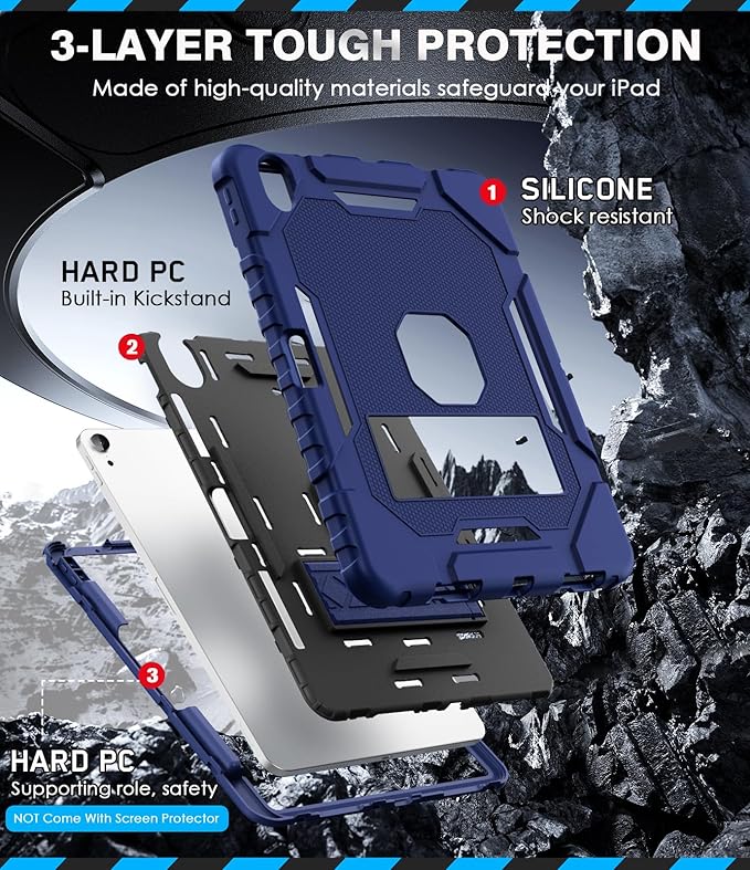 Grifobes Case for iPad Air 11-inch (M4/M3/M2) 2026/2025/2024, for iPad Air 5th/4th Generation 2022/2020 10.9", Heavy Duty Rugged Cover with Stand/Pencil Holder for i Pad Air 5 4 Gen(Navy Blue)