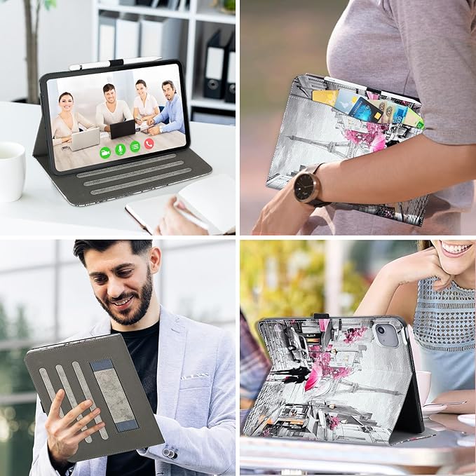 Lokigo New for iPad Air 13 inch Case (M3 2025 / M2 2024) / iPad Pro 12.9 inch Case (6th/5th/4th/3rd Generation 2022/2021/2020/2018), with Pencil Holder & Auto Wake/Sleep, Lover in Paris