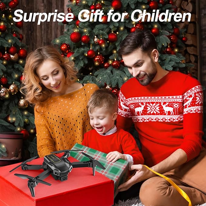 Drone with 1080P Camera, Christmas Mini Foldable Drone for Adults and Beginners, Headless Mode, Altitude Hold, One Key Start/Landing, 360° Flips, Speed Adjustment (Matte Black)