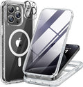 Miracase Magnetic for iPhone 12 Pro Max Case [Compatible with MagSafe] Full-Body Phone case with Built-in Glass Screen Protector& Camera Protector, Military Drop Proof 12 Pro Max Cover, Clear Glitter