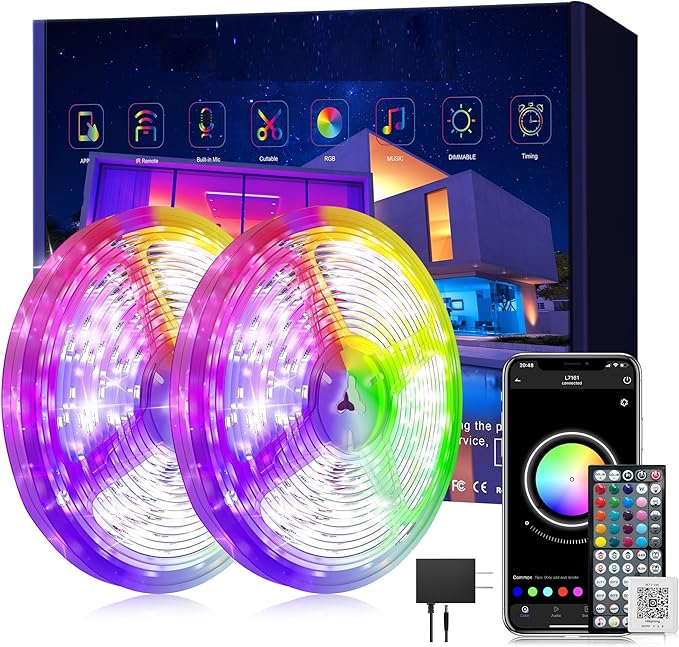 Ledagic LED Strip Lights 150ft (2 * 75FT) for Bedroom - Music Sync Color Changing With Remote and App Control - RGB Cuttable Tape for Home Decor Gaming Accessories