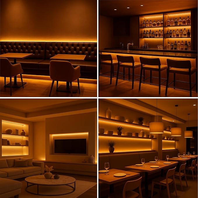 Candlelight COB LED Strip Lights 2400K, 5W/FT, 32.8FT 24V LED Tape Light with 3M VHB Backing, CRI 95, UL Listed, Cuttable, Dimmable, Bendable for Bars, Restaurants, Relaxing (NO Power Supply)