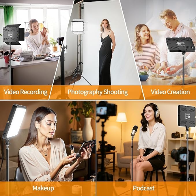 EMART LED Video Light Kit with Phone Holder & Barndoor, 2800-7000K Dimmable Studio Lights for Video Recording, 73'' Height for Live Streaming, YouTube, Vlog, Photography, Content, Podcast, 2-Pack