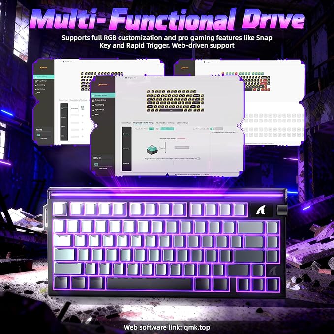 ATTACK SHARK R85 HE 75% Magnetic Wired Gaming Keyboard,8KHz Polling Rate Rapid Trigger,0.005mm RT Precision,256K Scan Rate,Custom Hot-Swappable,Web Driver PC Keyboard for Gamer/Win/Mac,Black Gradient