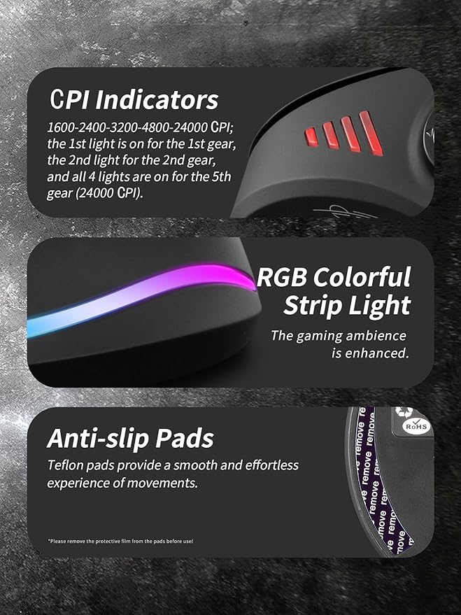 JOMAA Triple Mode Wireless Gaming Mouse - 24000 CPI, Bluetooth 5.0, 2.4GHz, Wired RGB Ergonomic Mouse with 12 Programmable Buttons for laptops, Desktop Computers, Tablets