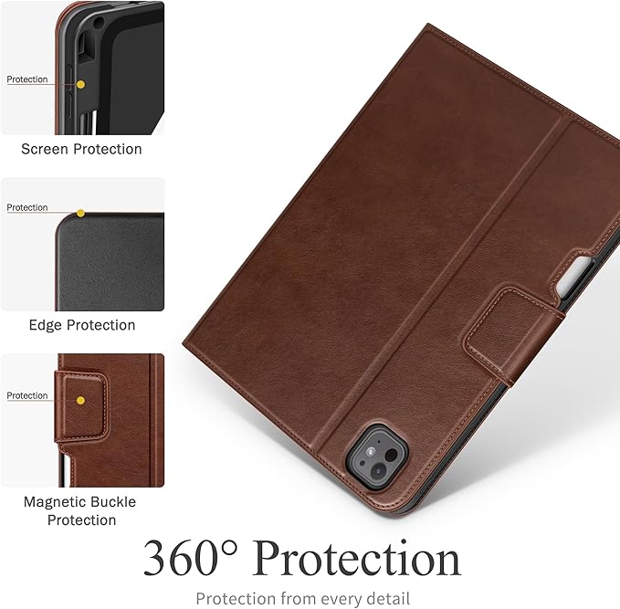 auaua Case for iPad Pro 13 Inch (M5/M4) 2025/2024, with Pencil Holder and Pocket, Multiple Viewing Angles, Magnetic Closure, Auto Sleep/Wake (Brown)