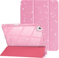 Case for iPad Air 13 Inch (M3 / M2, 2025/2024) & iPad Pro 12.9 6/5th Gen (2022/2021), Glittering Sparkly Cover with Shiny Clear Back Shell, Trifold Stand Case with Pencil Holder, Pink