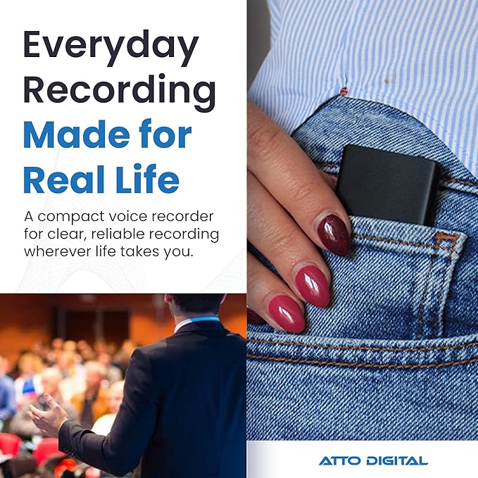 TileRec Voice-Activated Audio Recorder – 64GB Digital Dictaphone with Playback, USB-C, Metal Case – Portable Recorder for Meetings & Lectures