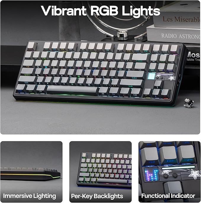 MechLands Aula F87 PRO V2 Wireless Gaming Keyboard with 10000mAh Battery, 8K Polling, SOCD/MT/TGL, BT/2.4GHz/Wired, Hot Swap TKL Mechanical Keyboard with Creamy Gasket, RGB Backlit (Black Gradient)