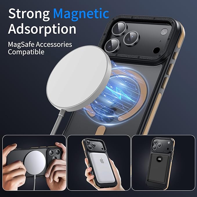 for iPhone 17 Pro Max case with Camera Lens Protector [10Ft Military-Grade Protection] Compatible with fit MagSafe Shockproof Phone case for iPhone 17 Pro max 6.9 inch, Desert Brown Bumper