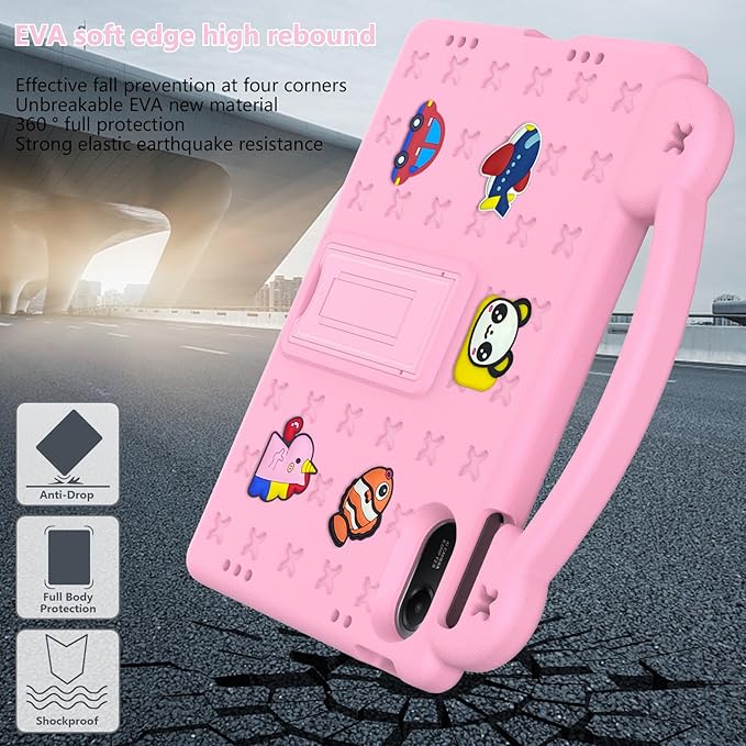 AKABEILA Compatible with Xiaomi Redmi Pad 2 2025 11 inch Tablet Case, Kids Friendly Universal Lightweight Shockproof Protective Case with Shoulder Strap & Stand Handle Pink