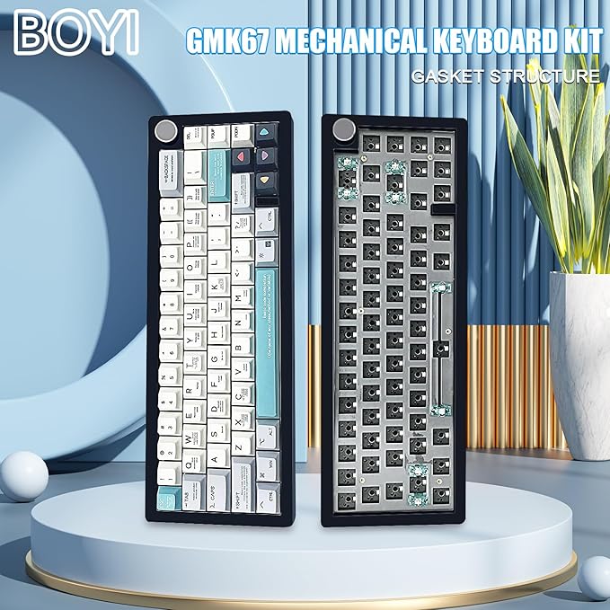 BOYI GMK67 Barebones Keyboard Kit,65% RGB Hot-Swap Gasket Mounted Tri-Mode BT/2.4GHz/USB-C 4000mAh Wireless Custom Programmable Mechanical Gaming Keyboard DIY Kit with Knob(Black)