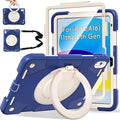 Andnary Case for iPad (A16) 11th /10th Generation 11/10.9 Inch 2025/2022 with Screen Protector/360° Rotate Stand/Shoulder Strap/Pencil Holder, Shockproof iPad 11th/10th Gen Cover (Navy+White)