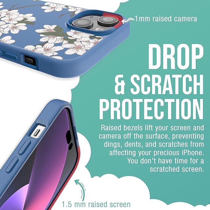 Smartish® iPhone 15 Plus Magnetic Case - Gripmunk Compatible with MagSafe [Lightweight + Protective] Slim/Thin Grip Cover with Microfiber Lining for Apple iPhone 15 Plus - Very Cherry Blossom