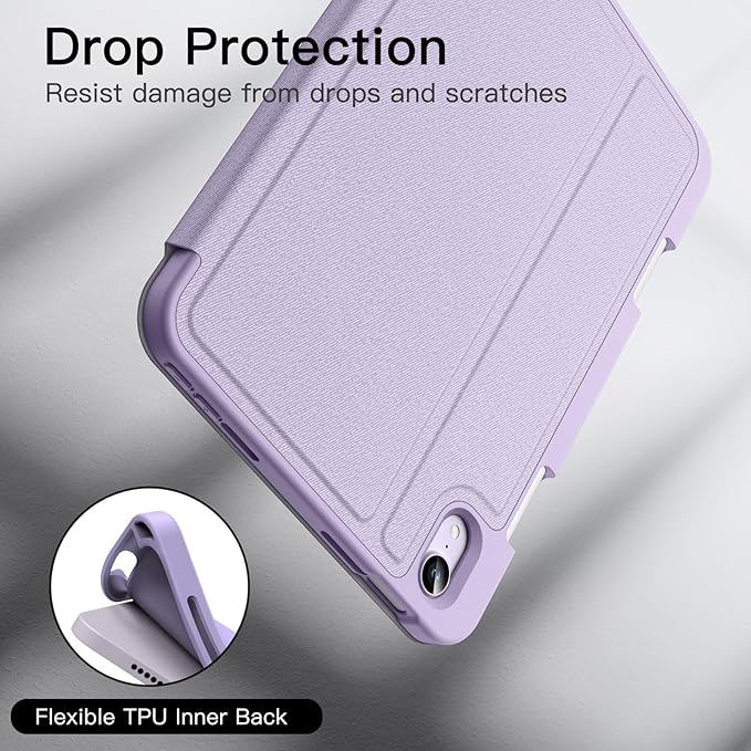 JETech Case for iPad mini (A17 Pro, 2024 Model, 7th) / Mini 6 (2021 Model, 6th) with Pencil Holder, Slim Folio Stand Protective Tablet Cover, Multi-Angle Viewing (Purple)