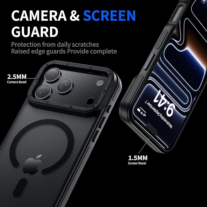 Strong Magnetic for iPhone 17 Pro Case with Camera Cover [10Ft Military-Grade Protection] Compatible with MagSafe Shockproof Slim Thin Phone Cover for iPhone 17 Pro 6.3 inch, Black