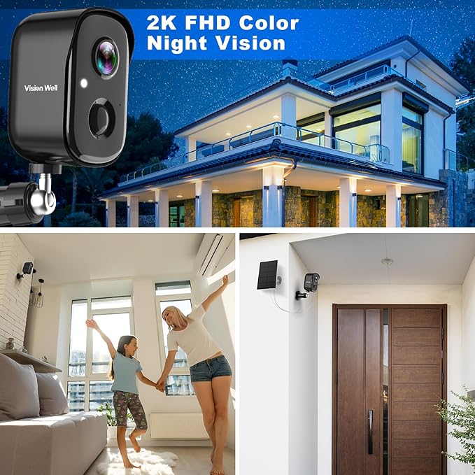 Security Cameras Wireless Outdoor, 2K Solar Cameras for Home Security, WiFi Cameras Battery Powered, AI Motion Detection, Color Night Vision, 2-Way Talk, Spotlight Siren Alarm-Black Grey Solar Camera