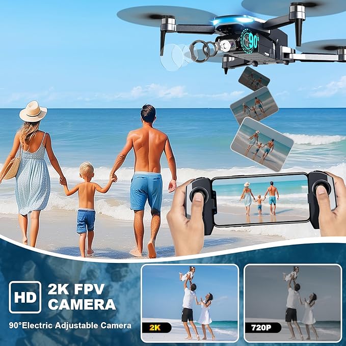 GPS Drone with Camera, 2K HD Drones for Adults, Foldable FPV Drone with GPS Auto Return, Follow Me, Circle Fly, Waypoint Fly, 5G Transmission, Gestures Selfie, Brushless Motor, 2 Batteries,Jet Black