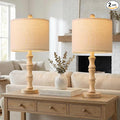 BOBOMOMO 20.5" Farmhouse Table Lamps Set of 2, Rustic Nightstand Lamps with Wood Grain Resin Base & Linen Shade, Small Bedside Lamps for Bedroom, Living Room, Apartment Side Table & Small Spaces