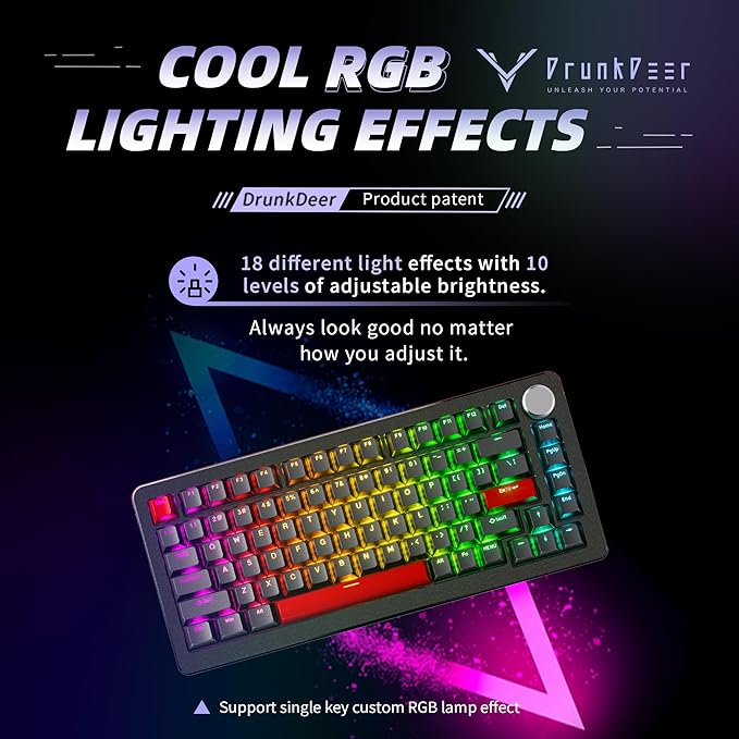 DrunkDeer A75 Pro Magnetic Switch Keyboard Rapid Trigger Mechanical Gaming Keyboard Adjustable Actuation Hall Switches PBT Keycap RGB Compact TKL 82Keys USB Wired with Knob