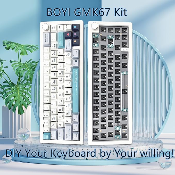 BOYI GMK67 Barebones Keyboard Kit,65% RGB Hot-Swap Gasket Mounted Tri-Mode BT/2.4GHz/USB-C 4000mAh Wireless Custom Programmable Mechanical Gaming Keyboard DIY Kit with Knob(White)
