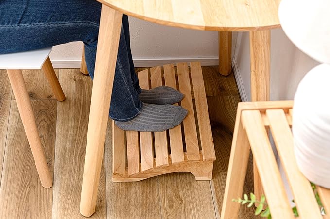 PaletteLife Wooden Footrest, D11.42 xW17.72 xH4.93 (29x45x12.5cm), 1x1.5 ft, Medium, Natural Ashwood, Ergonomic Design