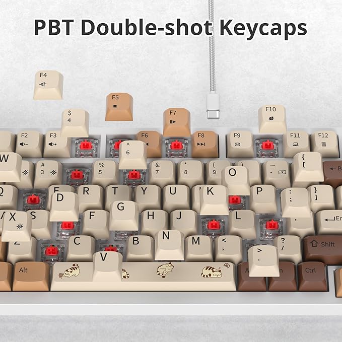 75% Mechanical Gasket Mount TKL Custom Keyboard - Wired, Hot Swappable, RGB Backlit for PC Laptop Windows Gamers (Coffee Cat)
