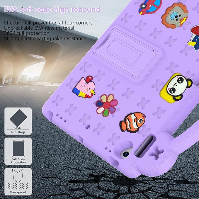 Dteck for iPad 9th/8th/7th Generation 10.2" Kids Case,Cute Panda Shockproof Rugged Lightweight Convertible Handles Stand Kid Friendly Case with Pencil Holder for iPad 10.2 2021/2020/2019,Light Purple