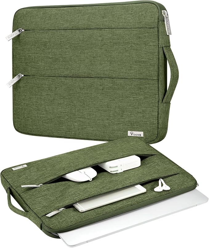 Voova Laptop Sleeve Carrying Case 14 15 Inch Compatible with MacBook Air 15 M2/M3/M4 2022-2025, MacBook Pro 15, Hp Chromebook 14, Waterproof Slim Computer Cover Bag,Army Green