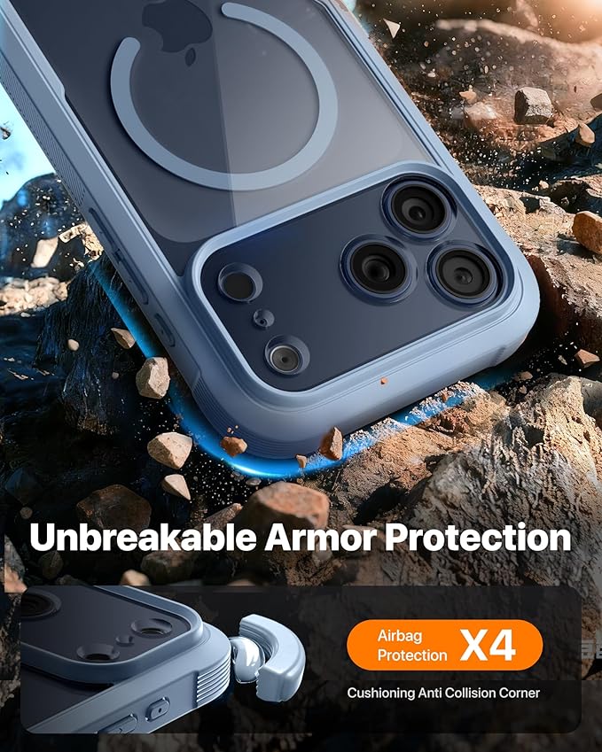 Diaclara Magnetic Designed for iPhone 17 Pro Case 6.3 Inch Full Body Bumper,[Compatible with MagSafe] Military Drop Proof Cover with Built-in Touch Sensitive Anti-Scratch Screen Protector, Blue