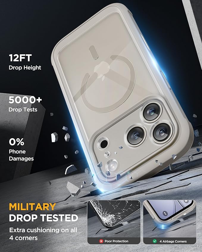 Miracase Magnetic for iPhone 17 Pro Case 6.3" [Compatible with MagSafe] Full-Body Phone Case with Built-in Glass Screen Protector & Camera Control,Drop Proof iPhone 17 Pro Cover, Grey Titanium