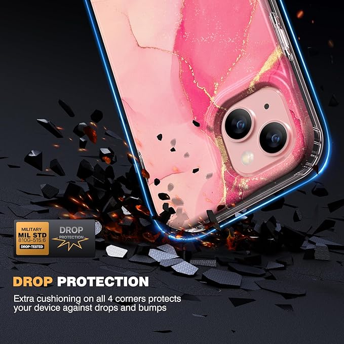 Diaclara Designed for iPhone 15 Case, Full Body Rugged Case with Built-in Touch Sensitive Anti-Scratch Screen Protector, with Camera Lens Protector for iPhone 15 6.1" (Gilt Pink)