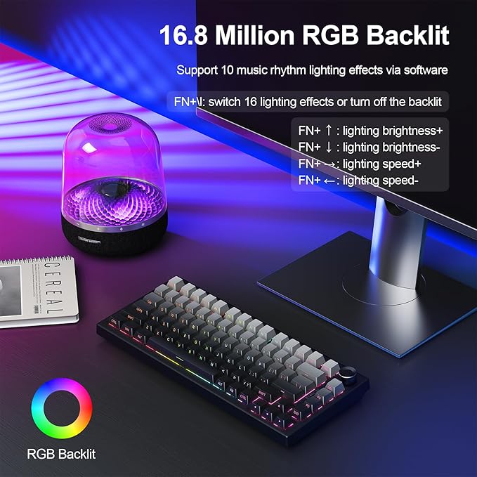 Gurjot Wireless Mechanical Keyboard, 75% Hot Swappable Custom Keyboard with Knob,PBT Keycaps,BT5.0/2.4GHz/USB-C,RGB Backlit, Mechanical Gaming Keyboards for PC/Tablet/PS/Xbox