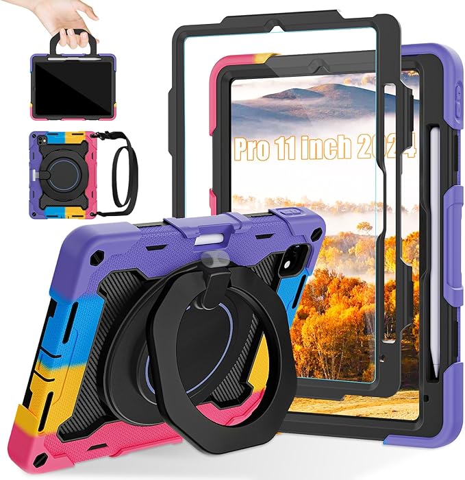 ROISKIN for iPad Pro 11 inch Case (M5/M4 (2025/2024)), Pro 11'' 6th/5th Gen -with HD Screen Protector, 360 Kickstand/Handle, Shoulder Strap, Pen Holder, Heavy Duty Military Grade - Kids Friendly