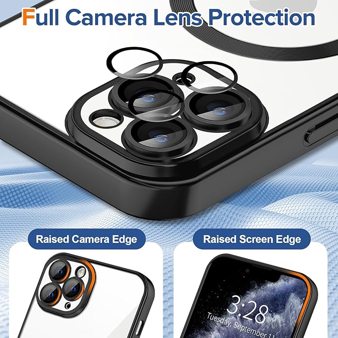 Hython Magnetic Clear for iPhone 11 Pro Case with Camera Lens Protector [Compatible with MagSafe] Luxury Plating Edge Slim Soft TPU Cover Protective Phone Case for iPhone 11 Pro 5.8", Matte Black